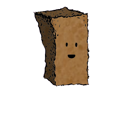 a tall rectangular crouton with an excited face