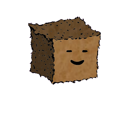 a small square crouton with a contented face (blinking)