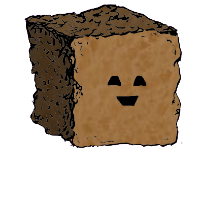 a large square crouton with a blocky face (content)