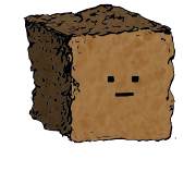 a large square crouton with a blocky face