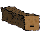 a long rectangular crouton with a relaxed face (blinking)