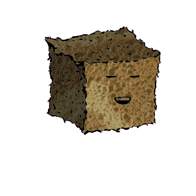 a small square crouton with a relaxed face (blinking)