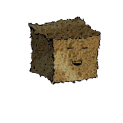 a small square crouton with a relaxed face (blinking)