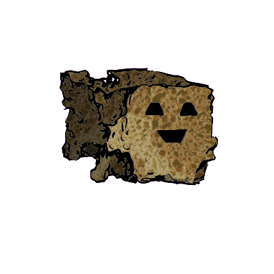 a crumbled square crouton with a blocky face (content)