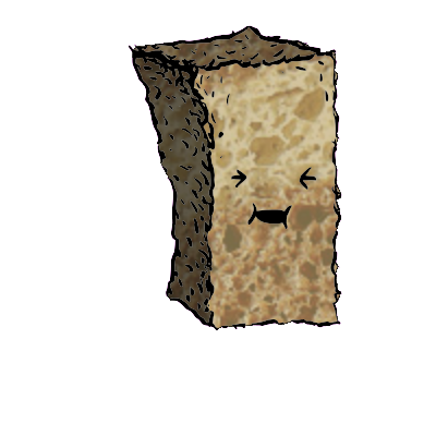 a tall rectangular crouton with a cheerful face (content)