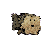 a crumbled square crouton with an excited face
