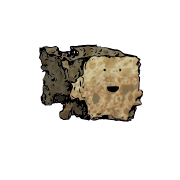 a crumbled square crouton with an excited face (blinking)
