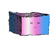 a rectangular crouton with an expressive face (blinking)