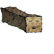 a long rectangular crouton with a relaxed face (blinking)