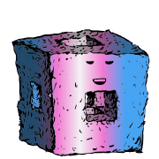 a menger sponge crouton with a relaxed face