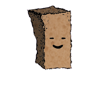 a tall rectangular crouton with a contented face (blinking)
