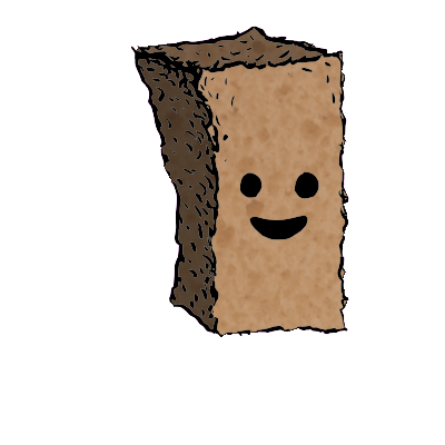 a tall rectangular crouton with a contented face (content)