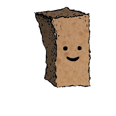 a tall rectangular crouton with a contented face