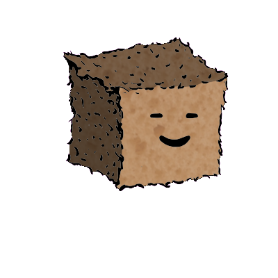 a small square crouton with a contented face (blinking)