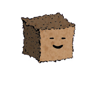 a small square crouton with a contented face (blinking)