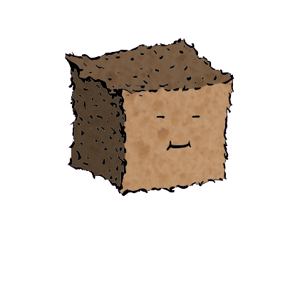 a small square crouton with a cheerful face (blinking)