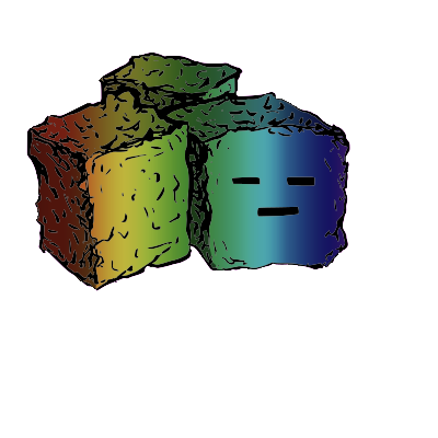 a cluster of three croutons with a blocky face (blinking)