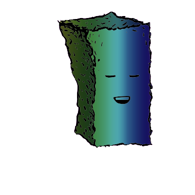 a tall rectangular crouton with a relaxed face (blinking)
