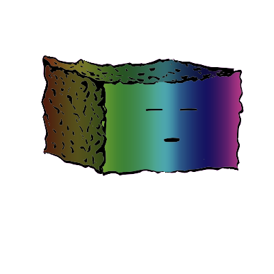 a rectangular crouton with a suspicious face (blinking)