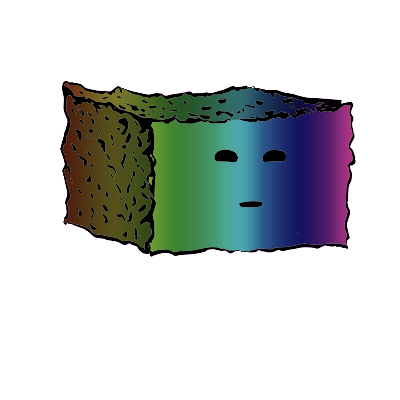 a rectangular crouton with a suspicious face