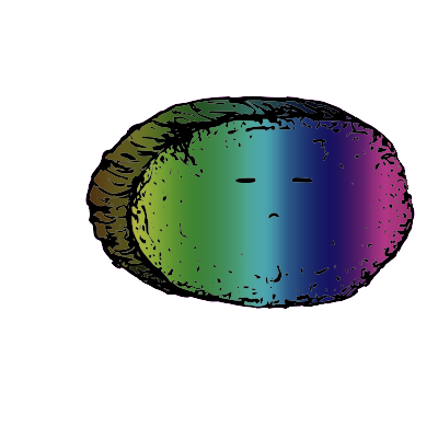 a large round crouton with an expressive face (blinking)