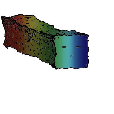 a long rectangular crouton with an expressive face (blinking)