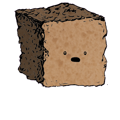 a large square crouton with a wide-eyed face