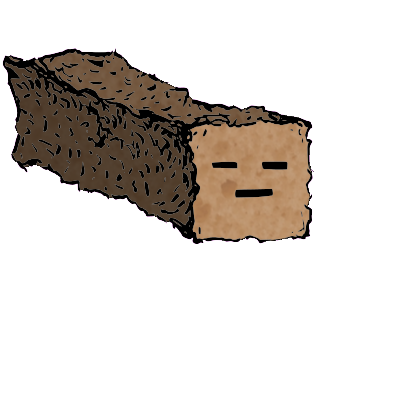 a long rectangular crouton with a blocky face (blinking)