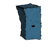 a tall rectangular crouton with an excited face (blinking)