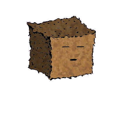 a small square crouton with a suspicious face (blinking)