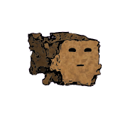 a crumbled square crouton with a suspicious face