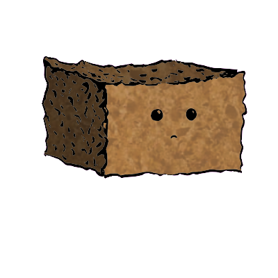 a rectangular crouton with an expressive face