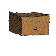 a rectangular crouton with a relaxed face (blinking)