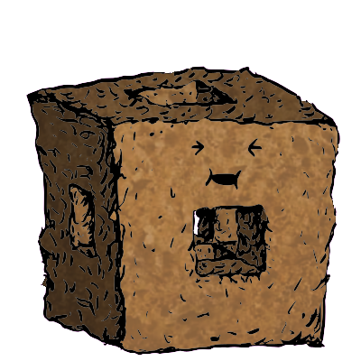 a menger sponge crouton with a cheerful face (content)