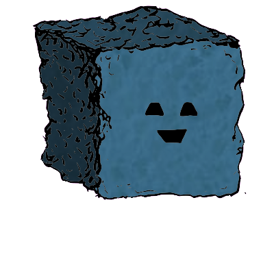 a large square crouton with a blocky face (content)