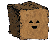 a large square crouton with a blocky face (content)