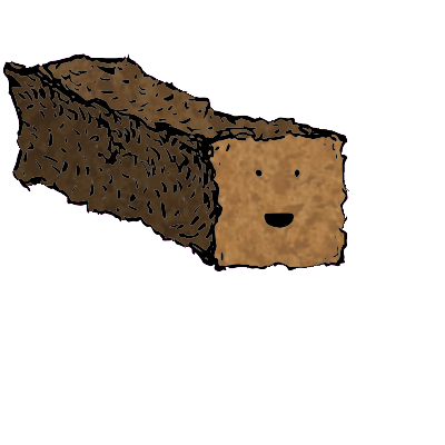 a long rectangular crouton with an excited face (blinking)