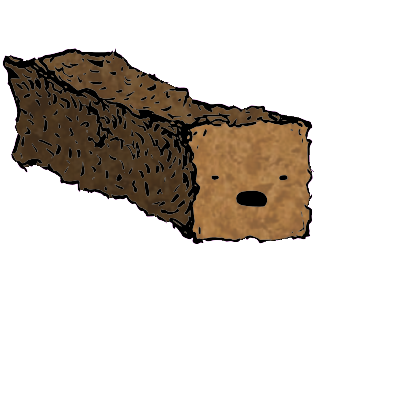a long rectangular crouton with a wide-eyed face (blinking)