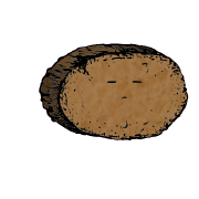 a large round crouton with an expressive face (blinking)