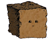 a large square crouton with an expressive face (content)