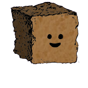a large square crouton with a contented face (content)