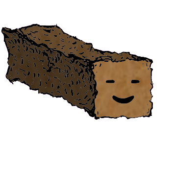 a long rectangular crouton with a contented face (blinking)