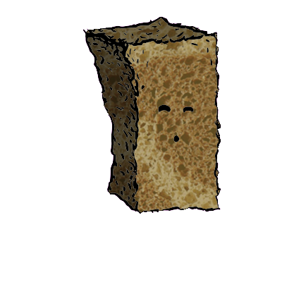 a tall rectangular crouton with an excited face (content)