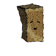 a tall rectangular crouton with a suspicious face (content)