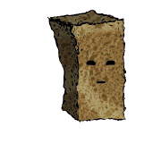 a tall rectangular crouton with a suspicious face
