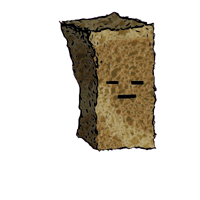 a tall rectangular crouton with a blocky face (blinking)
