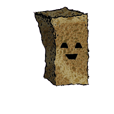 a tall rectangular crouton with a blocky face (content)