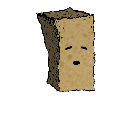 a tall rectangular crouton with a suspicious face (content)