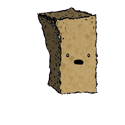 a tall rectangular crouton with a wide-eyed face