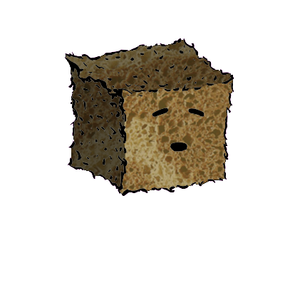 a small square crouton with a suspicious face (content)